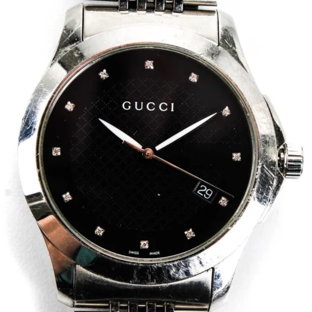 Gucci Womens Stainless Steel Diamond G-Timeless Quartz Watch Black - Picture 3 of 9
